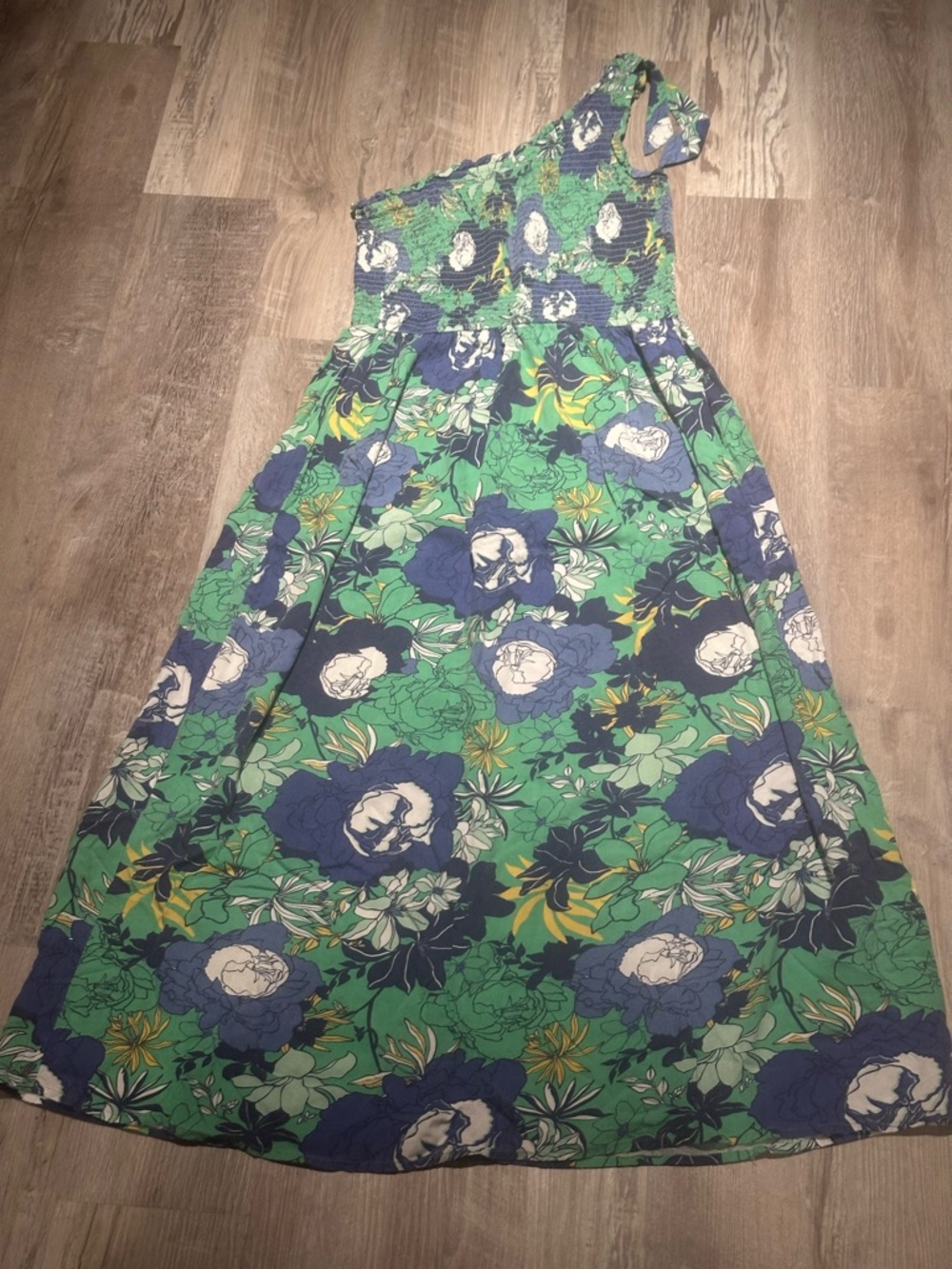 Strapless Floral Maxi Dress in Green and Blue